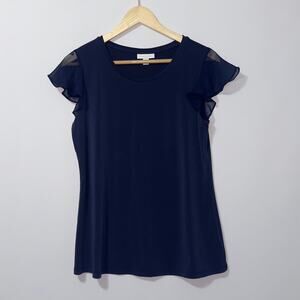 Charter Club Women's Blue Ruffle Sleeve Blouse - Size M